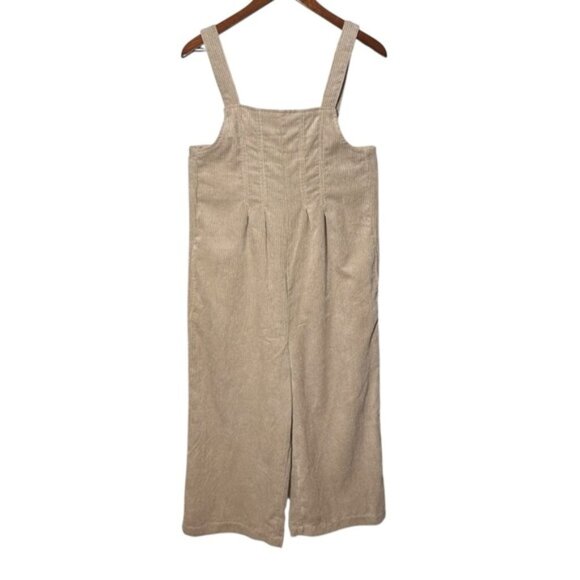 Twik Par Simons Tan Corduroy Wide Leg Cropped Overalls Size Medium - Picture 1 of 13